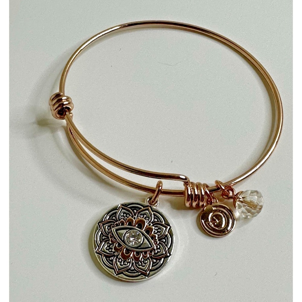 Third Eye Bangle Strength Luck Protection LA CN 2 Tone Dangle Charm Bracelet